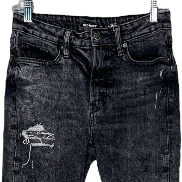 Old Navy Jeans Women 4 Black High Rise O.G. Straight Distressed Destroyed Casual - Picture 3 of 7